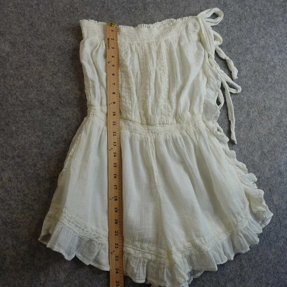Free People Feelin Fancy Romper XS Ivory Lace Ruffle Gauzy Boho Beachy Romantic